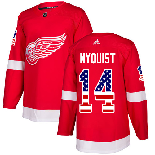 Adidas Red Wings #14 Gustav Nyquist Red Home Authentic USA Flag Stitched NHL Jersey